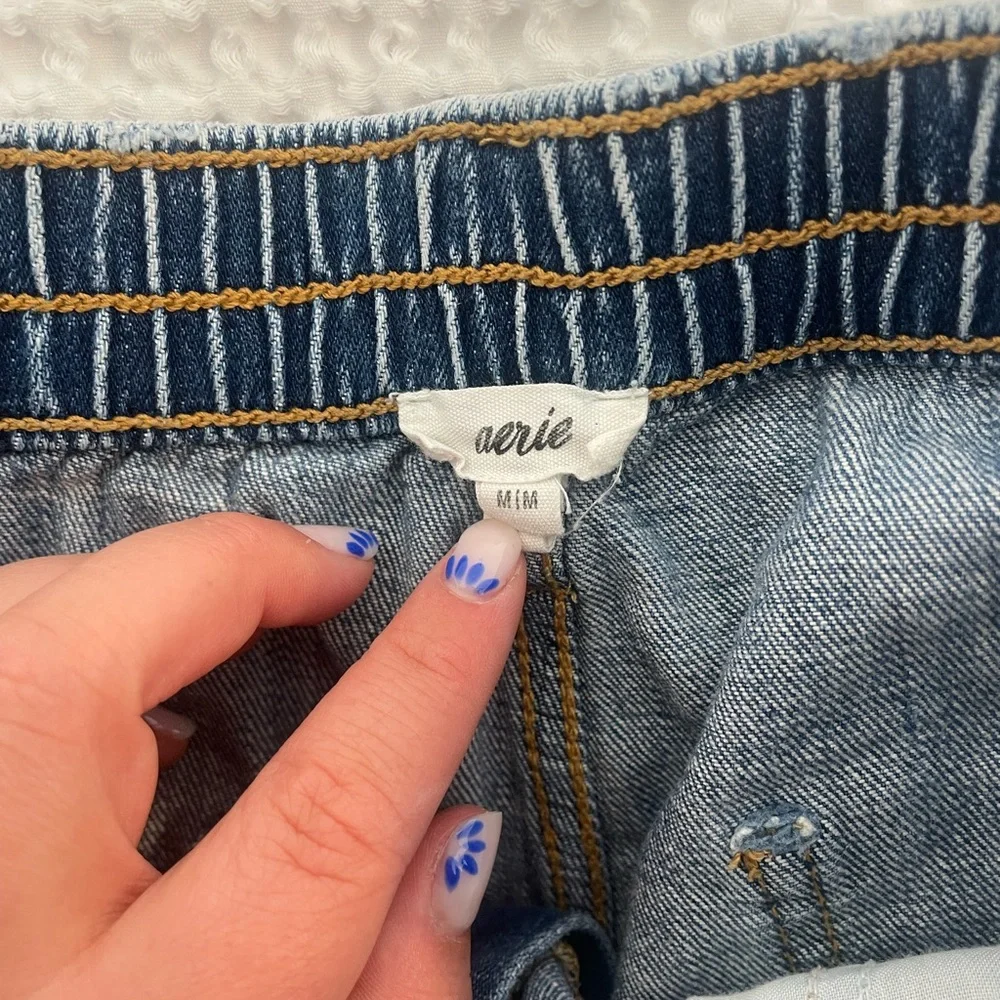 Aerie Blue Jean Shorts Distressed Denim Casual - Picture 2 of 3
